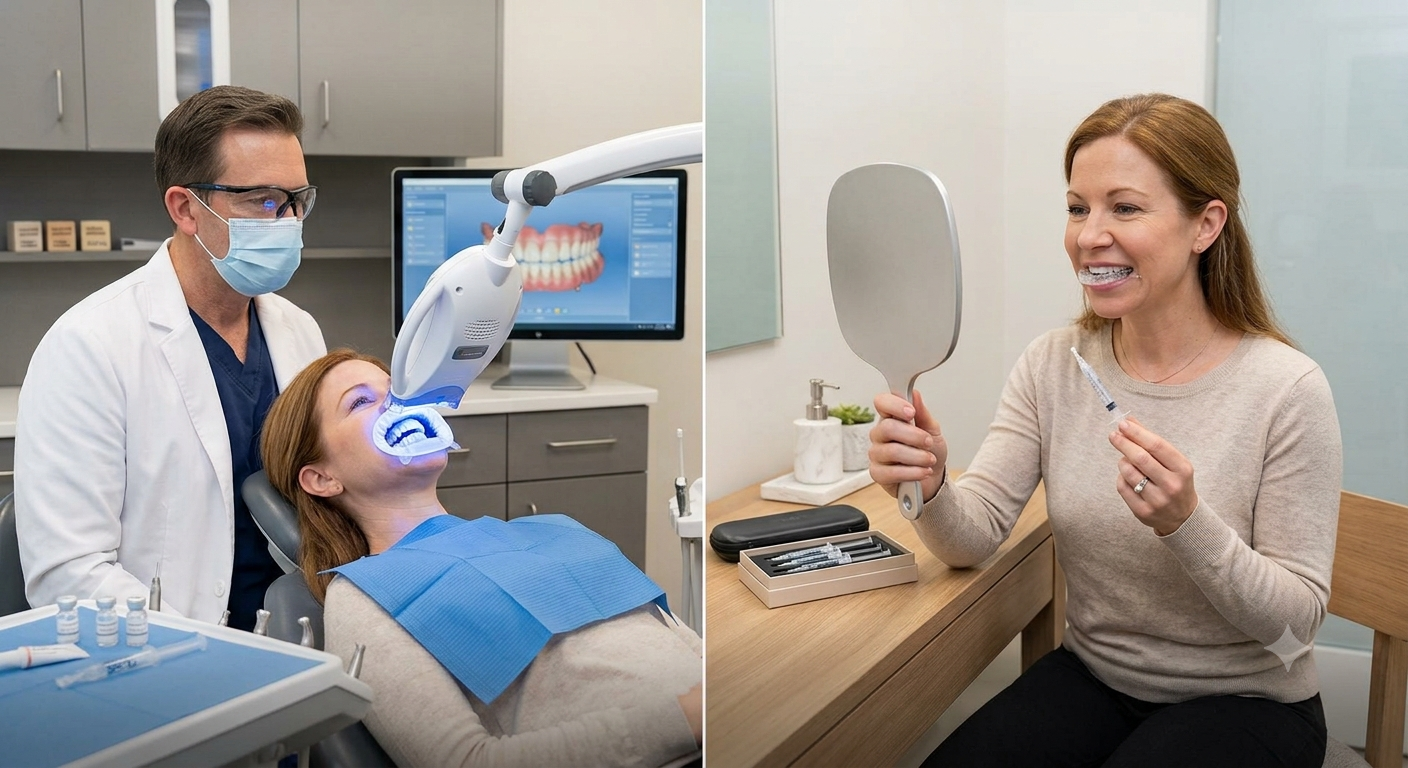 Comparison chart of in-office whitening vs at-home whitening options
